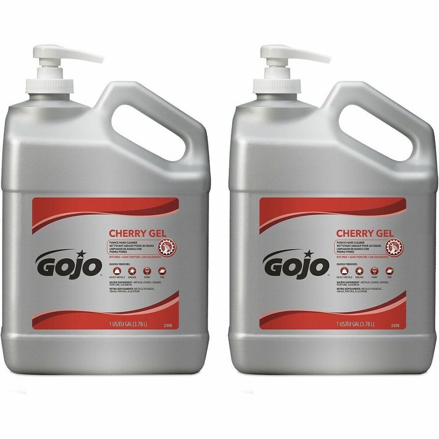 Gojo Cherry Gel Pumice Hand Cleaner - Cherry Scent - 1 gal - Pump Bottle Dispenser - Dirt Remover, Oil Remover, Grease Remover, Paint Remover, Tar Remover - Hand, Skin - Heavy Duty, pH Balanced, Pleasant Scent - 2 / Carton 