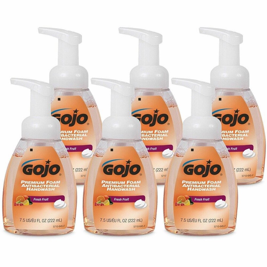 Gojo Premium Foam Antibacterial Handwash - Fresh Fruit Scent - 7.50 fl oz - Pump Bottle Dispenser - Kill Germs - Hand - Antibacterial - Translucent Apricot - Rich Lather - 6 / Carton 