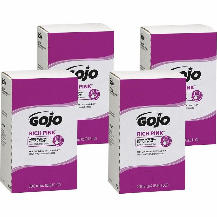 Gojo Rich Pink Antibacterial Lotion Soap Refill - 2.11 quart - Soil Remover - Antibacterial - 4 / Carton 