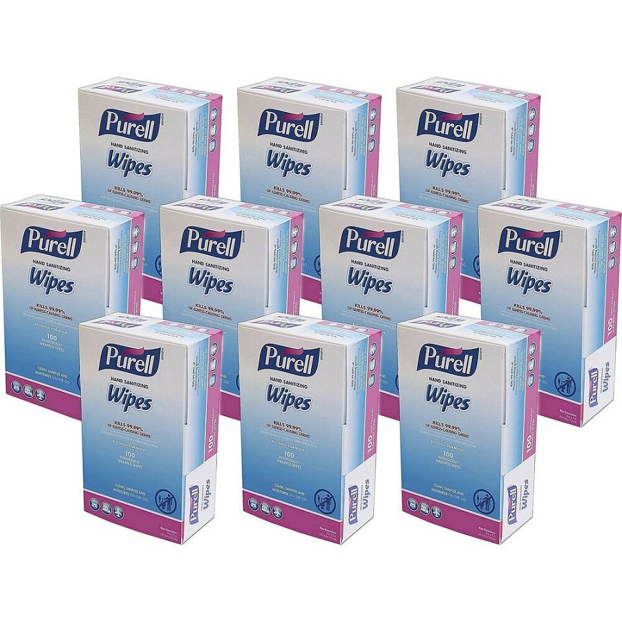 PURELL On-the-go Sanitizing Hand Wipes - 5' Width x 7' Length - Clear - 100/Box - 10 / Carton 