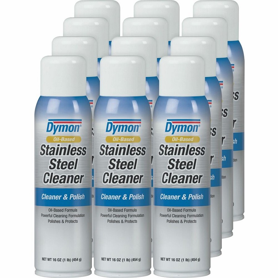Dymon Oil-based Stainless Steel Cleaner - For Stainless Steel, Aluminum, Chrome, Copper, Brass - 16 fl oz (0.5 quart) - Neutral Scent - Recommended For: Soil Remover, Spot Remover, Water Mark Remover, Grease Remover, Film Remover, Fingerprint Remover - Wh 