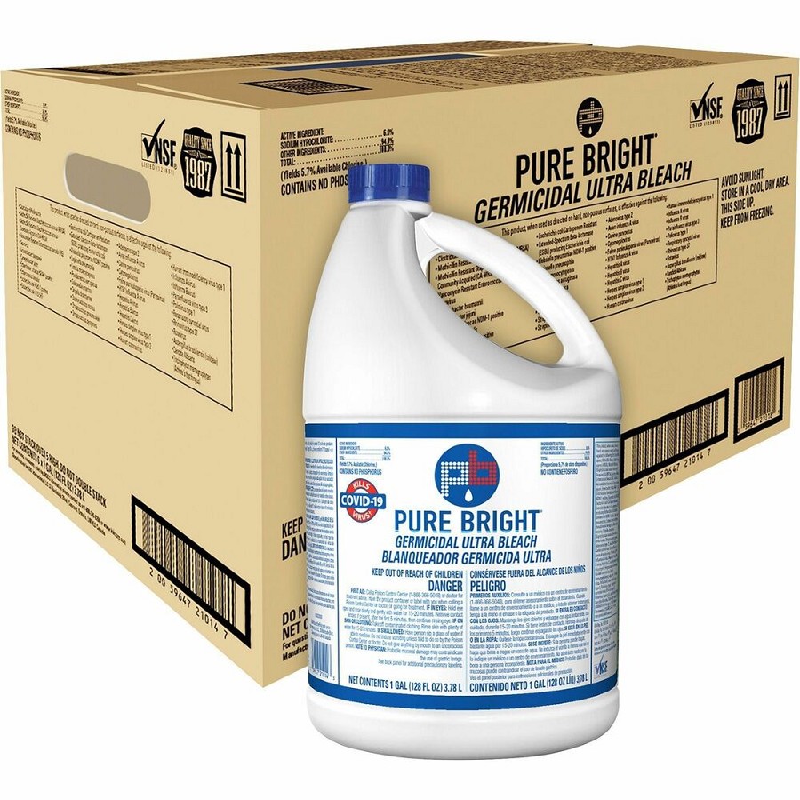 KIK Custom Pure Bright Germicidal Ultra Bleach - For Multipurpose - Concentrate - 128 fl oz (4 quart) - Recommended For: Germs Remover - White - 6 / Carton 