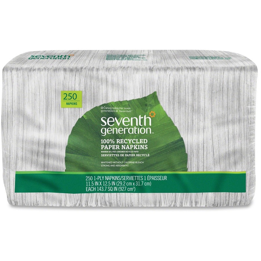 Seventh Generation 100% Recycled Paper Napkins - 1 Ply - 11.50' Width x 12.50' Length - White - Paper - 250/Pack - 12 / Carton 