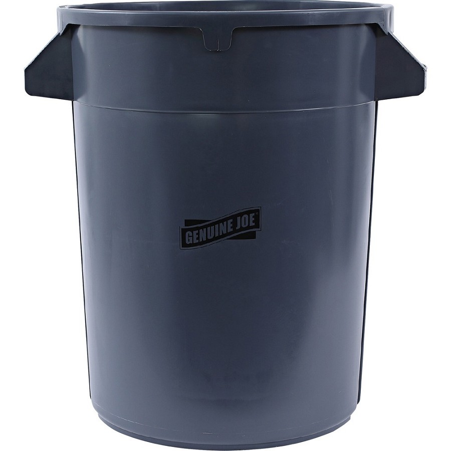 Genuine Joe Heavy-Duty Trash Container - 32 gal Capacity - Side Handle, Venting Channel - Plastic - Gray - 6 / Carton 