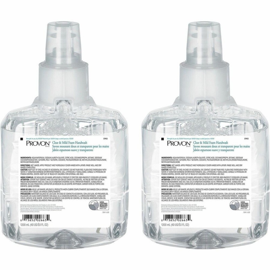 Provon LTX-12 Refill Clear & Mild Foam Handwash - 1.27 quart - Pump Bottle Dispenser - Kill Germs - Skin, Hand - Moisturizing - Clear - Rich Lather, Fragrance-free, Dye-free - 2 / Carton 