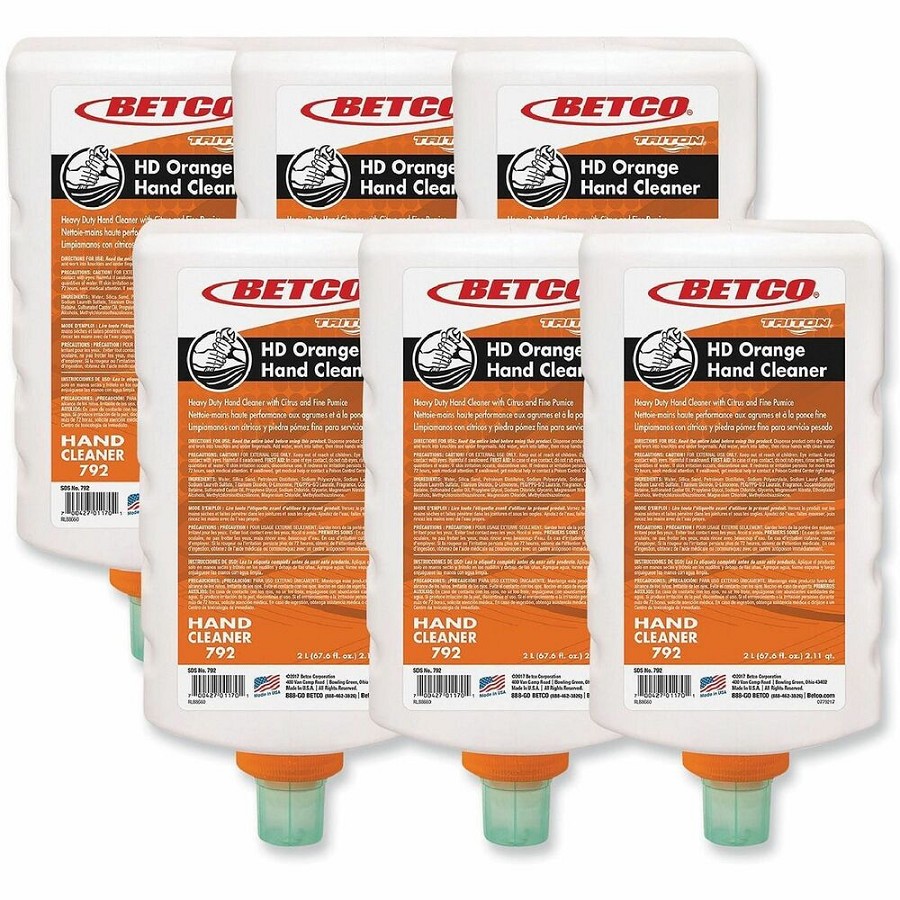 Betco Triton HD Orange Hand Cleaner Refill - Citrus Scent - 2.11 quart - Grease Remover, Grime Remover - Skin - White - Heavy Duty - 6 / Carton 