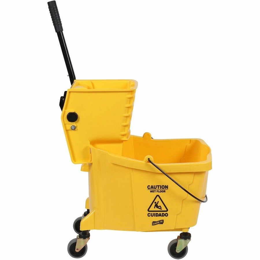 Genuine Joe 35-quart Side Press Mop Bucket & Wringer Combo - 8.75 gal - Caster - 21' x 16' x 14' - Yellow - 1 Each 
