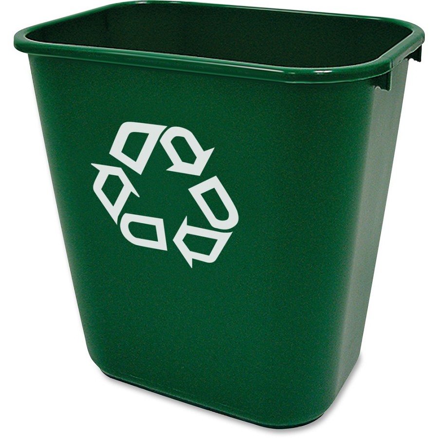 Rubbermaid Commercial Deskside Recycling Container - 7.03 gal Capacity - Rectangular - 15' Height x 10.2' Width - Plastic - Green - 12 / Carton 