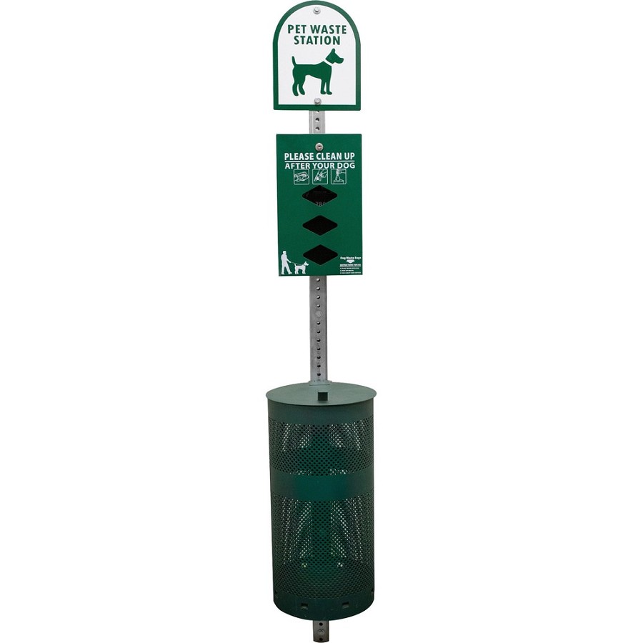 Tatco Dog Waste Station Trash Can - Rust Resistant - Powder Coated Aluminum - Green - 1 Each 