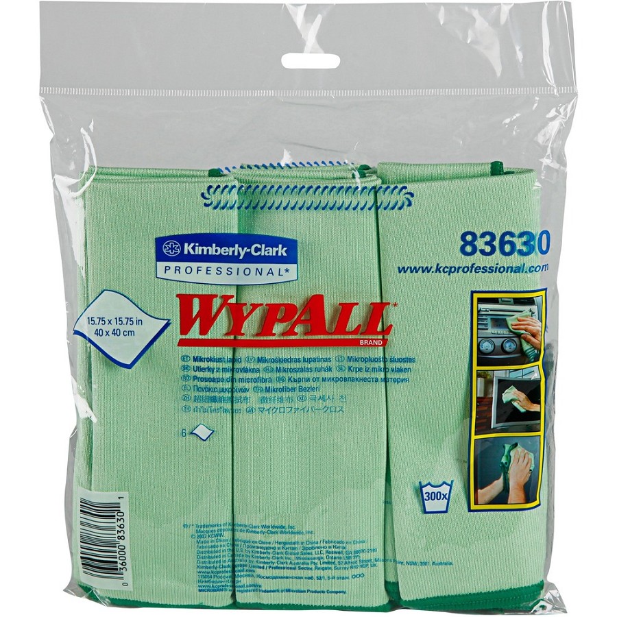 Wypall Microfiber Cloths - General Purpose - For Nonporous Surface - Cloth - 15.75' Length x 15.75' Width - Recommended For: Odor Remover, Stain Remover, Bacteria Remover - Anti-bacterial, Durable, Absorbent, Environmentally Friendly, Launderable - Green 