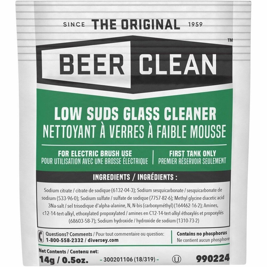 Diversey Beer Clean Low Suds Glass Cleaner - For Glassware - Concentrate - Powder - 0.50 oz (0.03 lb) - Odorless - White - 100 / Carton 