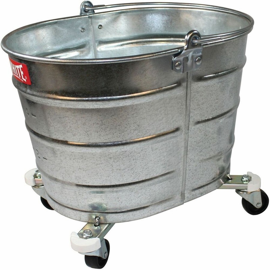 Impact Products Oval Galvanized Steel Bucket with 2' Casters - Reinforced, Embossed - Galvanized Steel - Silver 