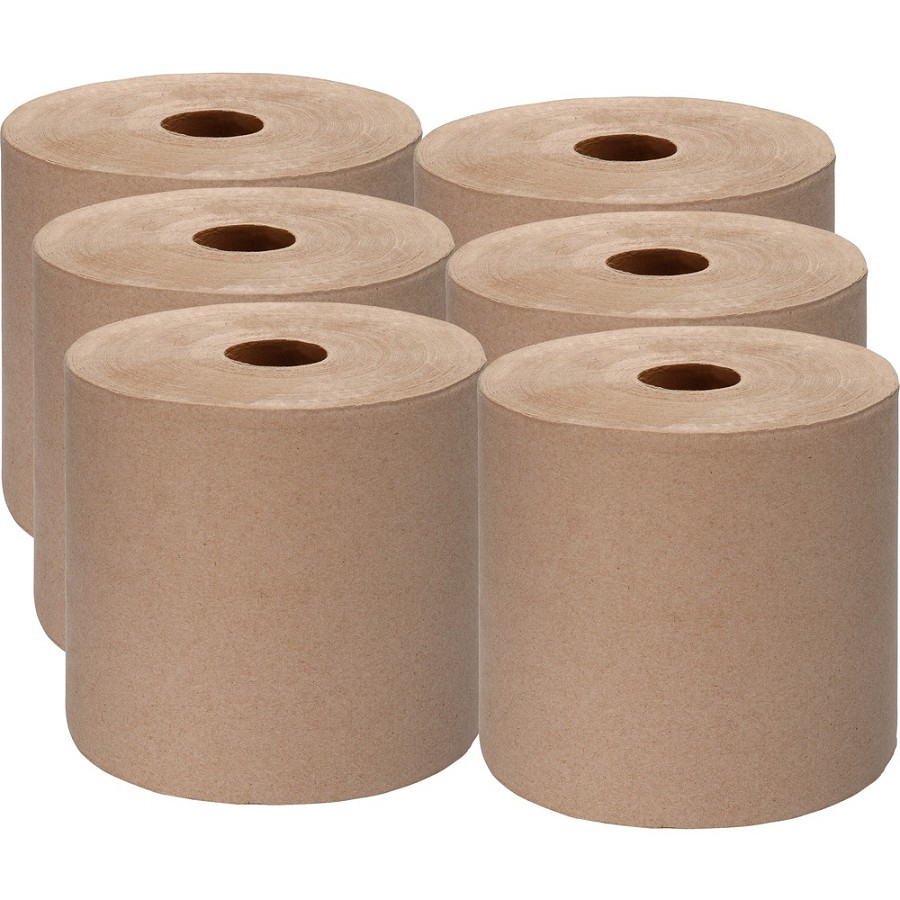 Genuine Joe Embossed Hardwound Roll Towels - 7.87' Width x 1000 ft Length - 2' Core - Kraft - 6 / Carton 