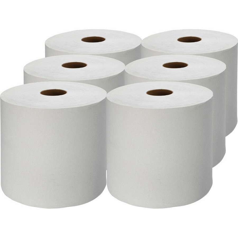 Genuine Joe Hardwound Roll Paper Towels - 7.87' Width x 1000 ft Length - 2' Core - White - 6 / Carton 