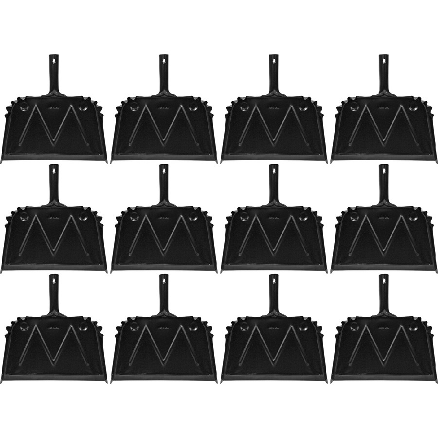 Genuine Joe Heavy-duty Metal Dustpan - 16' Wide - Steel Handle - Metal - Black - 12 / Carton 