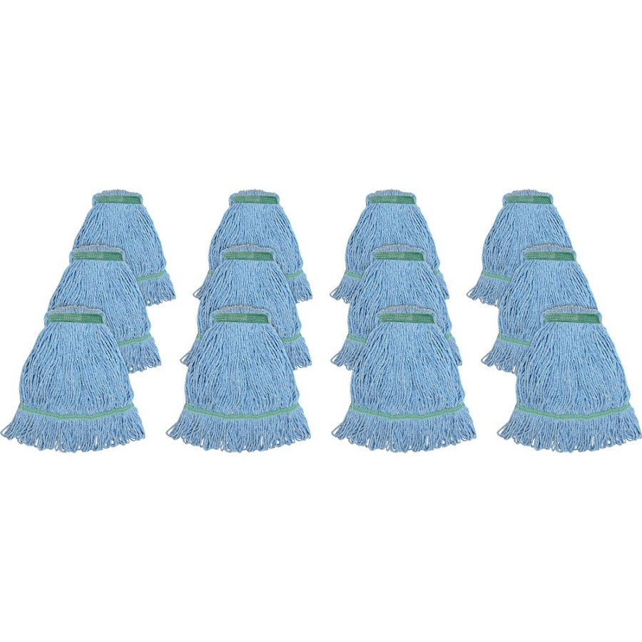 Genuine Joe Narrow Band Medium Mophead - Rayon, Cotton - Blue - 12 / Carton 