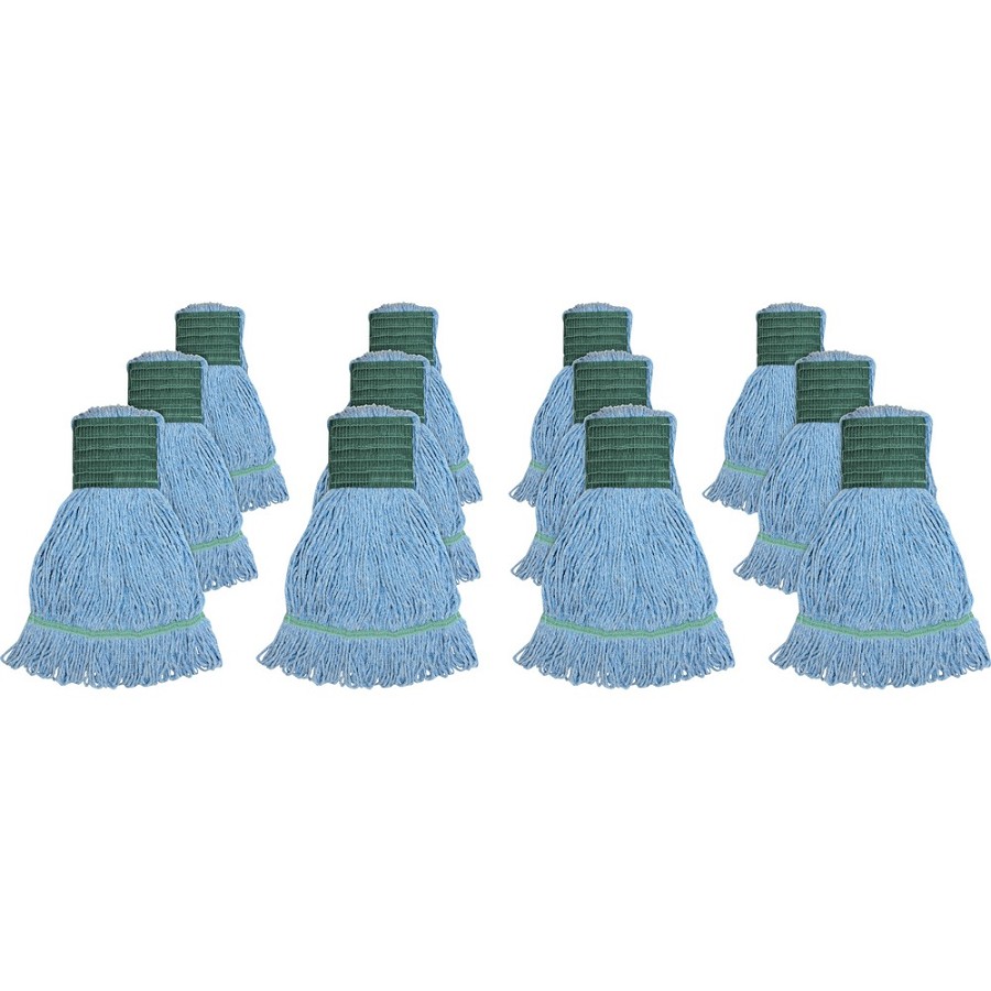 Genuine Joe Synthetic Blend Medium Mophead - Rayon, Cotton - Blue - 12 / Carton 