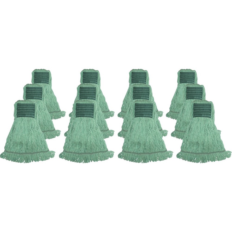 Genuine Joe Synthetic Blend Medium Mophead - Rayon, Cotton - Green - 12 / Carton 