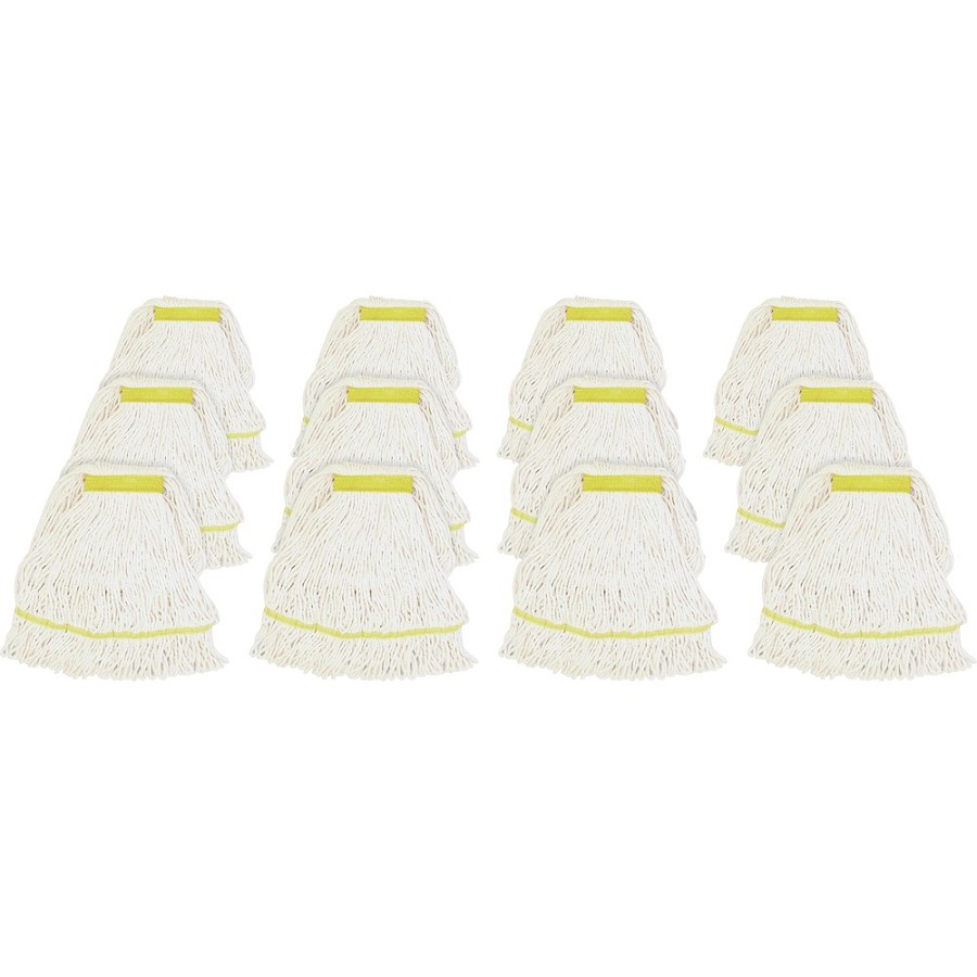 Genuine Joe Narrow Band Small Mophead - Rayon, Cotton - White - 12 / Carton 