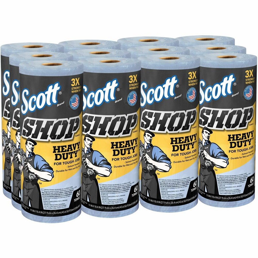 Scott Heavy Duty Shop Towels - 11' Width x 10.40' Length - 60 Sheets/Roll - Blue - Hydroknit - 1 Carton 