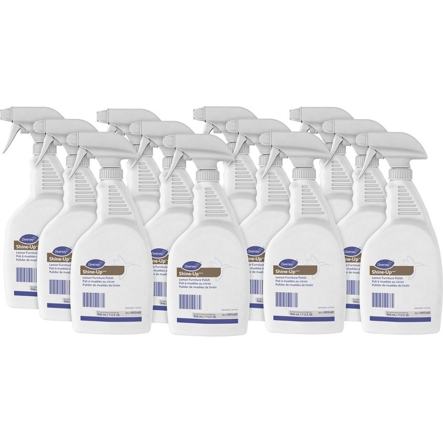 Diversey Shine-Up Lemon Furniture Polish - Ready-To-Use - 32 fl oz (1 quart) - Lemon Scent - Non-smearing, Fingerprint Resistant - White - 12 / Carton 
