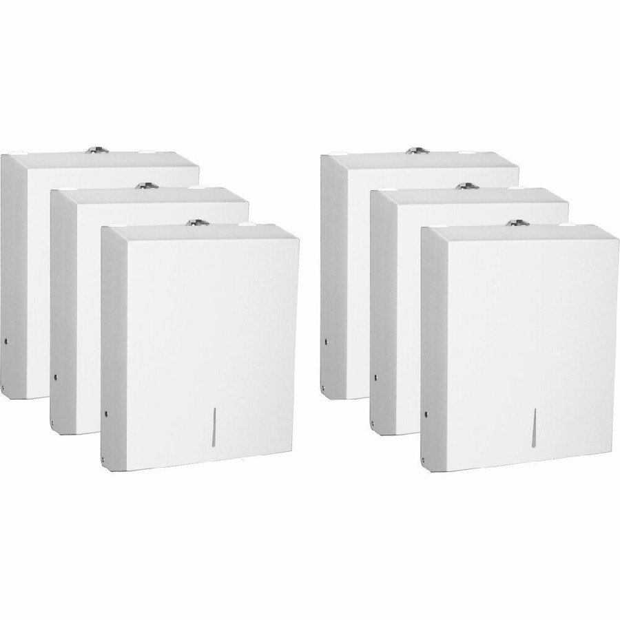 Genuine Joe C-Fold/Multi-fold Towel Dispenser Cabinet - C Fold, Multifold Dispenser - 13.5' Height x 11' Width x 4.3' Depth - Stainless Steel, Metal - White - Wall Mountable - 6 / Carton 