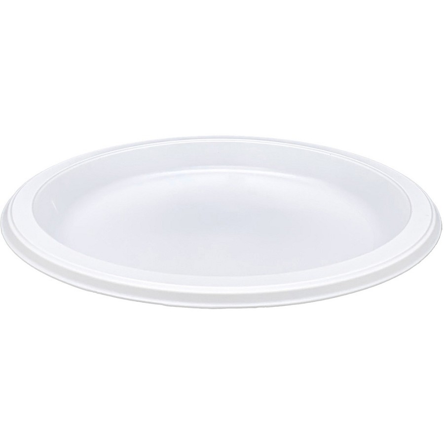 Genuine Joe 10-1/4' Large Plastic Plates - Disposable - 10.3' Diameter - Warm White - Plastic Body - 125/Pack - 4 / Carton 