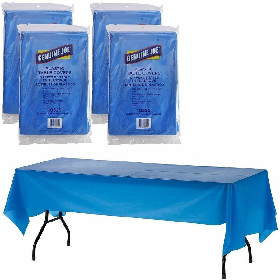 Genuine Joe Plastic Rectangular Table Covers - 108' Length x 54' Width - Plastic - Blue - 6/Pack - 4 / Carton 