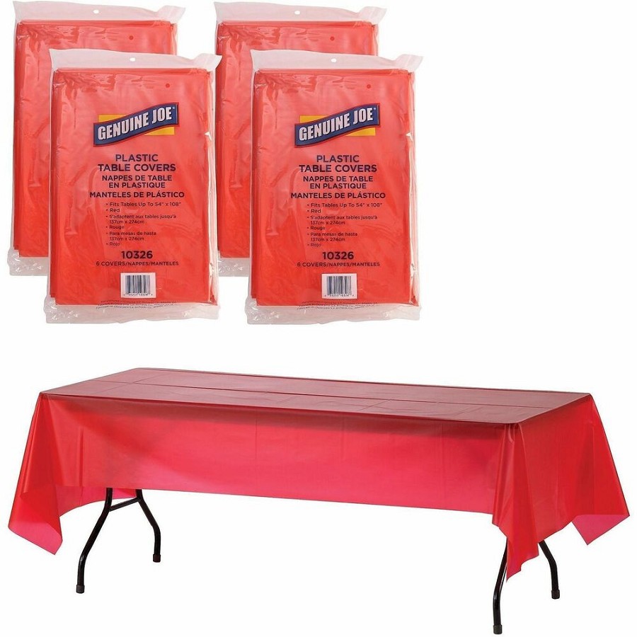Genuine Joe Plastic Rectangular Table Covers - 108' Length x 54' Width - Plastic - Red - 6/Pack - 4 / Carton 