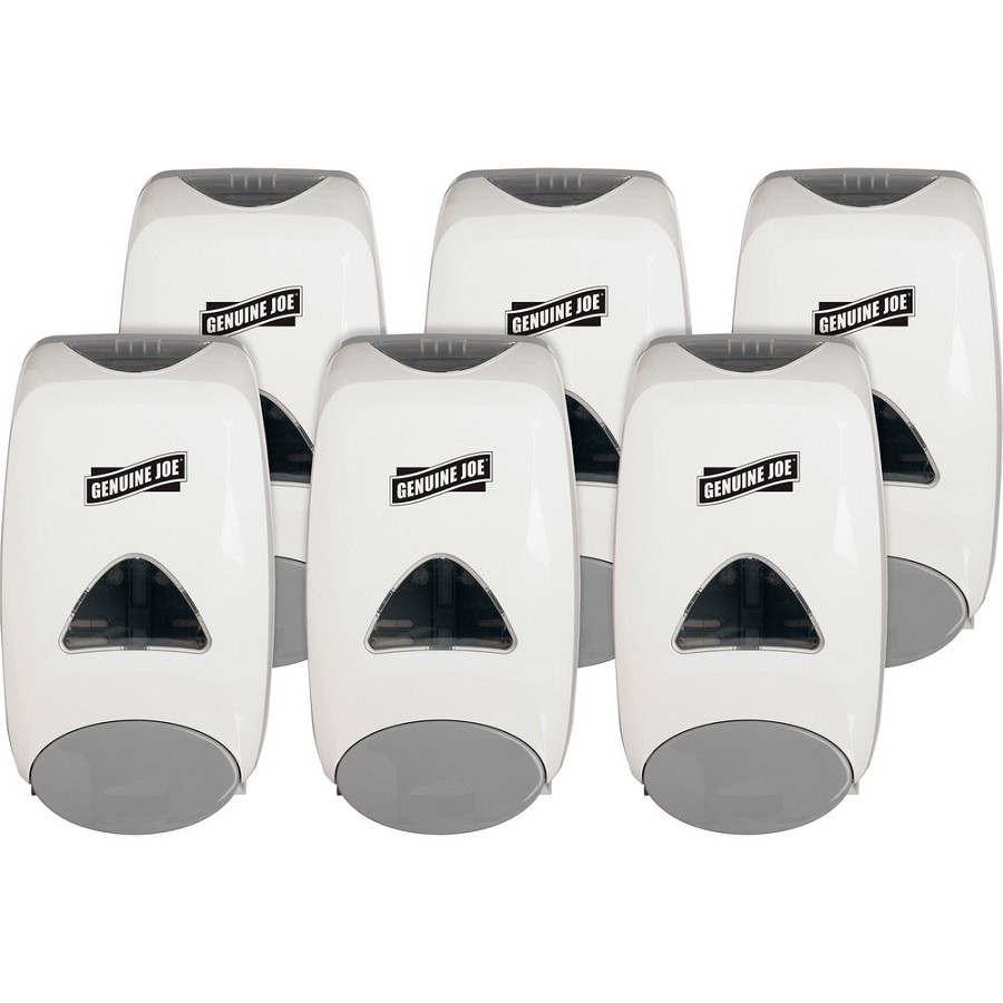 Genuine Joe 1250 ml Foam Soap Dispenser - Manual - 1.32 quart Capacity - Site Window, Soft Push, Sanitary-sealed, Refillable - White - 6 / Carton 