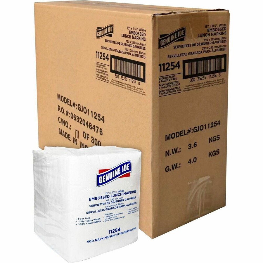 Genuine Joe Lunch Napkins - 1 Ply - Quarter-fold - 13' Width x 11.25' Length - White - 400/Pack - 6 / Carton 