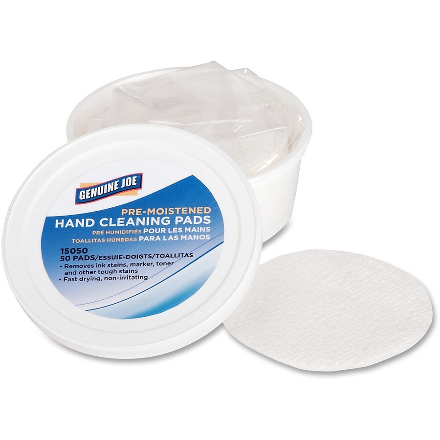 Genuine Joe Pre-moistened Hand Cleaning Pads - 3' Roll Diameter - WhitePack - 50/Pack - 6 / Carton 