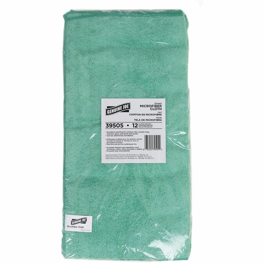 Genuine Joe General Purpose Microfiber Cloth - For General Purpose - 16' Length x 16' Width - Recommended For: Dust Remover, Dirt Remover - Green - 12/Bag - 15 / Carton 