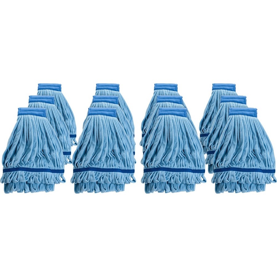 Genuine Joe Microfiber Wet Mophead Refill - Small - Absorbent, Launderable, Durable - MicroFiber - Blue - 12 / Carton 