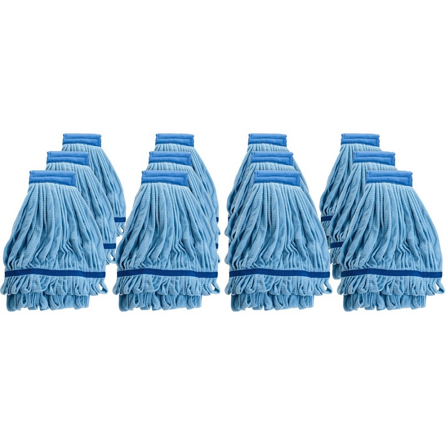 Genuine Joe Microfiber Wet Mophead Refill - Large - Launderable, Absorption, Textured, Durable, Headband - MicroFiber - Blue - 12 / Carton 