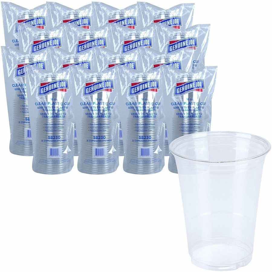 Genuine Joe 16 oz Clear Plastic Cups - 16 fl oz - Clear - Plastic - Cold Drink, Beverage - 25/Pack - 20 / Carton 