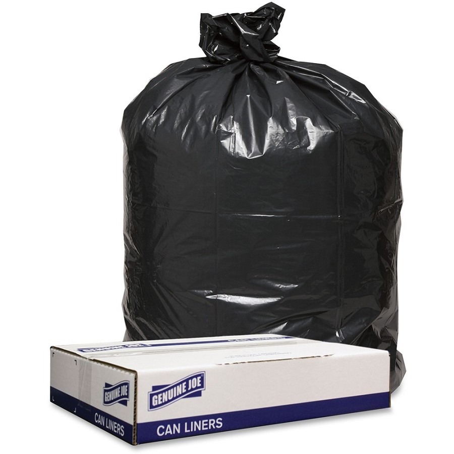 Genuine Joe Low Density Black Can Liners - 56 gal Capacity - 47' Length x 43' Width x 1.60 mil (41 Micron) Thickness - Low Density - Black - Can - Recycled - 100 / Carton 