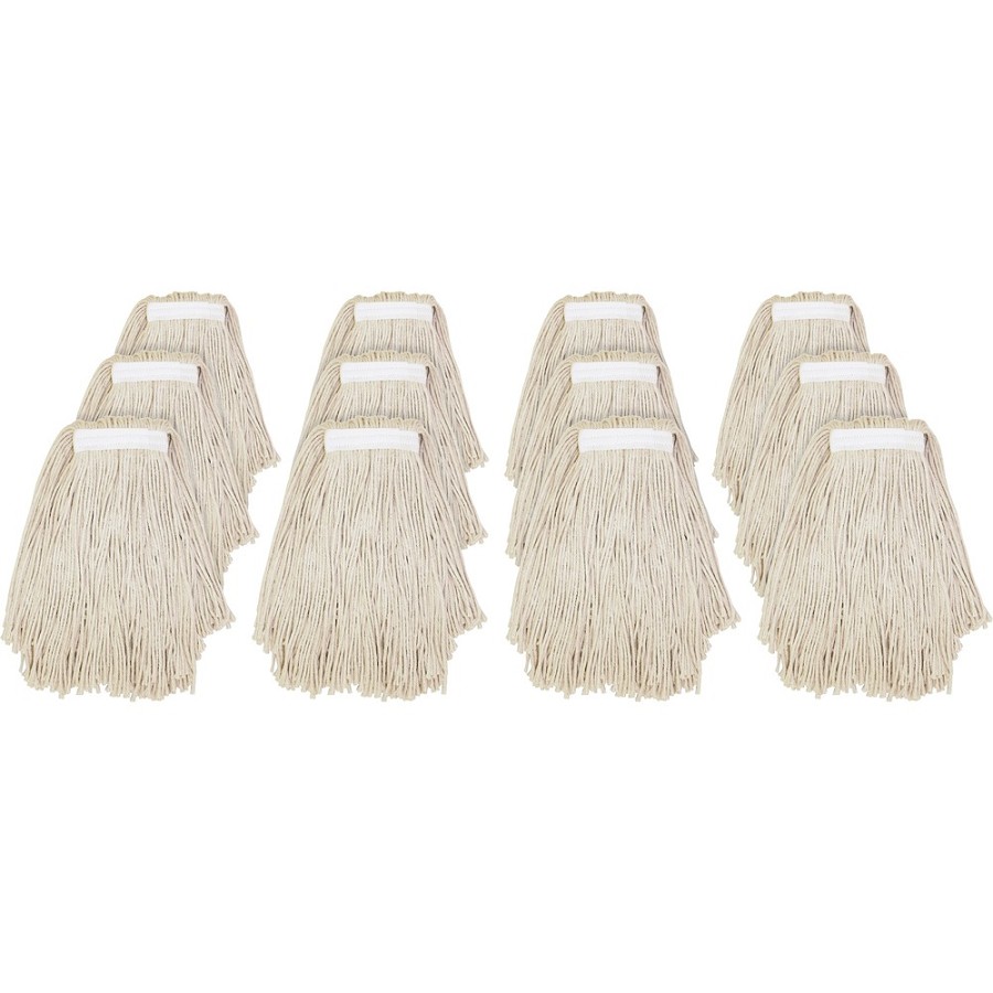 Genuine Joe Clamp-style Cotton Mophead - #16 - Cut Ends, Absorbent, Narrow Headband - Cotton - Natural - 12 / Carton 