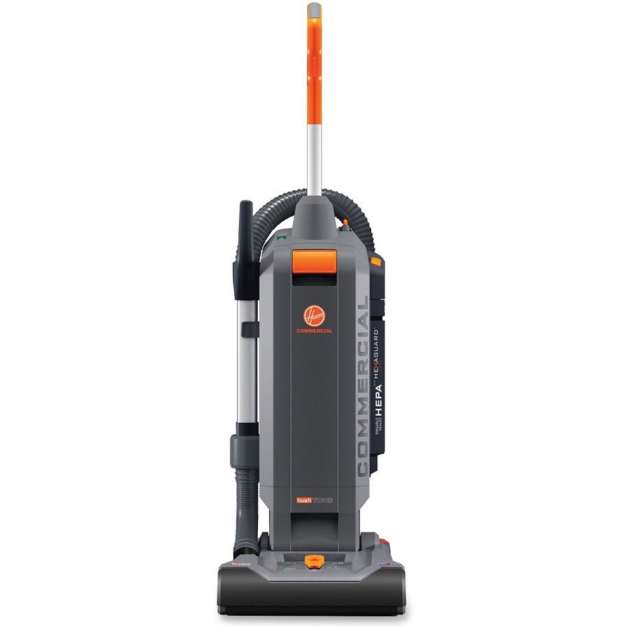 Hoover HushTone 13Plus Upright Vacuum - 1200 W Motor - Bagged - Filter, Nozzle, Brushroll - 13' Cleaning Width - 40 ft Cable Length - 8 ft Hose Length - HEPA - 12 V DC - 10 A - 69 dB Noise - Gray 