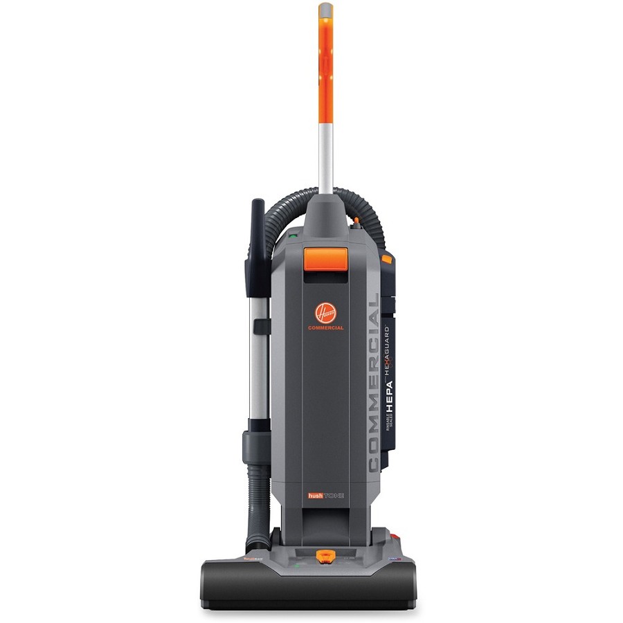 Hoover HushTone 15Plus Upright Vacuum - 1200 W Motor - 1.12 gal - Bagged - Brushroll, Filter, Hose, Nozzle, Wand - 15' Cleaning Width - 40 ft Cable Length - 8 ft Hose Length - HEPA - 1137 gal/min - 12 V DC - 10 A - 69 dB Noise - Gray 