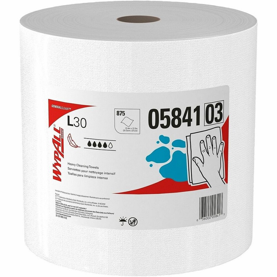 Wypall GeneralClean L30 Heavy Duty Cleaning Towels - 875 Sheets/Roll - White - 1 Carton 