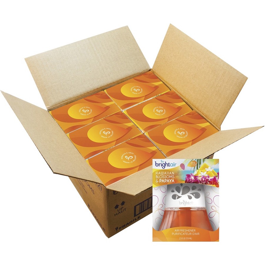 Bright Air Scented Oil Air Freshener - Oil - 2.5 fl oz (0.1 quart) - Hawaiian Blossom, Papaya - 45 Day - Long Lasting - 6 / Carton 