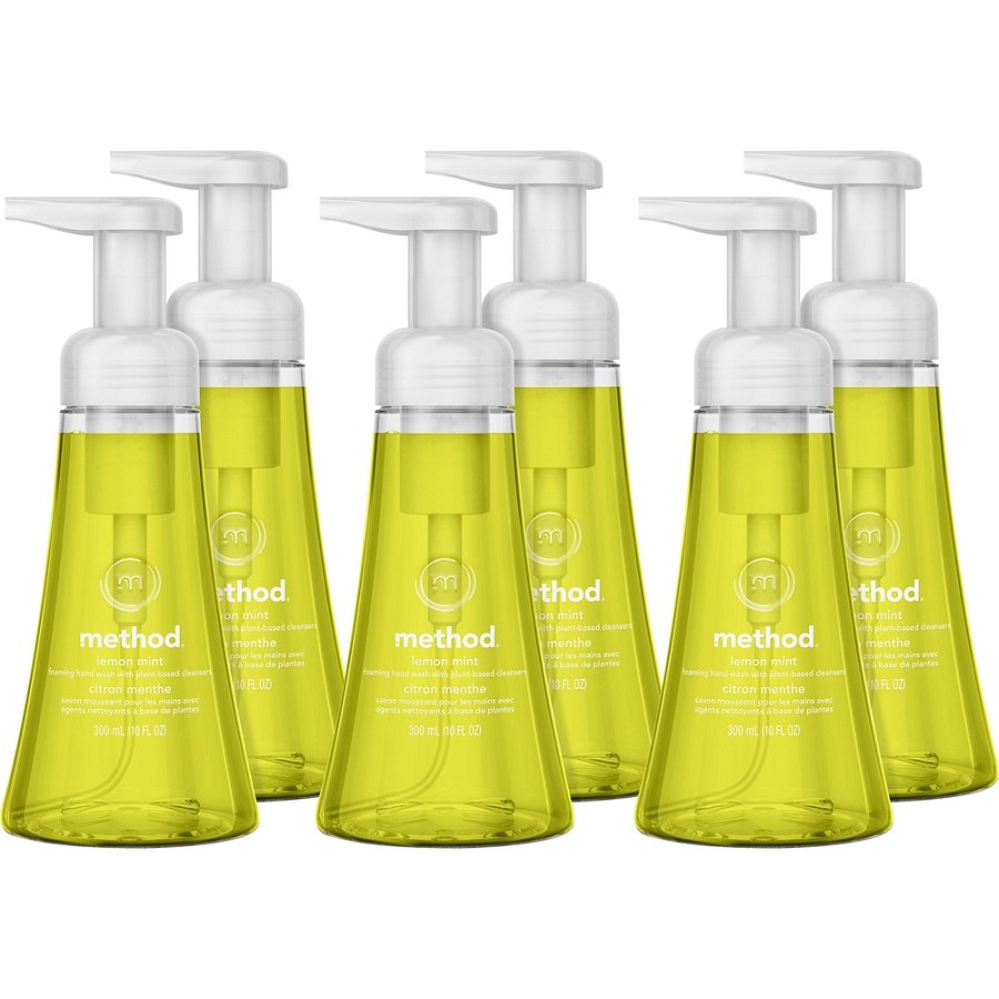 Method Foaming Hand Soap - Lemon Mint Scent - 10 fl oz - Pump Bottle Dispenser - Hand - Lemon Yellow - Paraben-free, Phthalate-free, Triclosan-free - 6 / Carton 