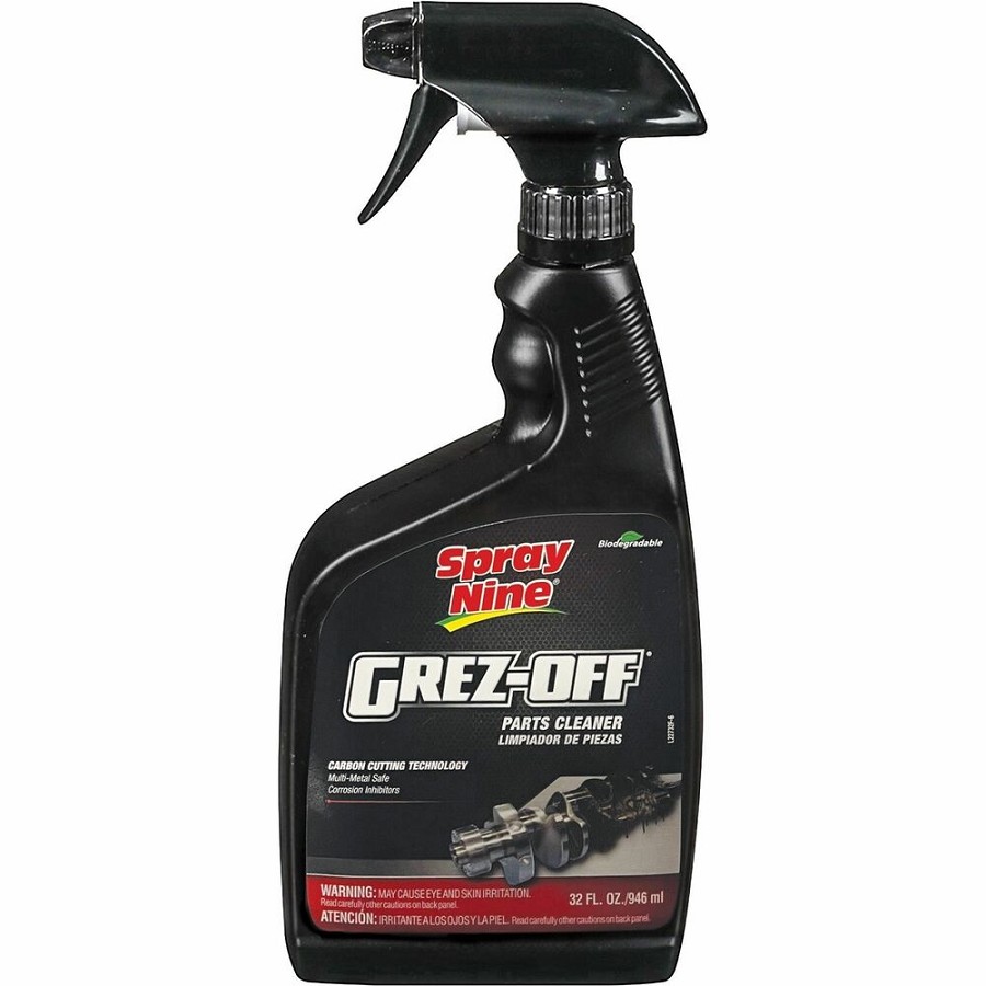 Spray Nine Grez-Off Parts Cleaner Degreaser - For Multipurpose - 32 fl oz (1 quart) - Recommended For: Grease Remover, Dirt Remover - Non-flammable, Solvent-free, Water Soluble, VOC-free, Odorless, Fume-free, Heavy Duty - Clear Bottle - 12 / Carton 