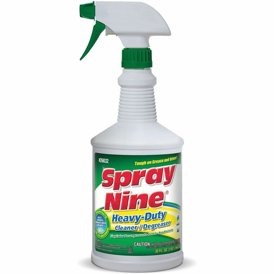 Spray Nine Heavy-Duty Cleaner/Degreaser w/Disinfectant - 32 fl oz (1 quart) - Disinfectant, Water Based, Petroleum Free, Antibacterial - Clear Bottle - 12 / Carton 