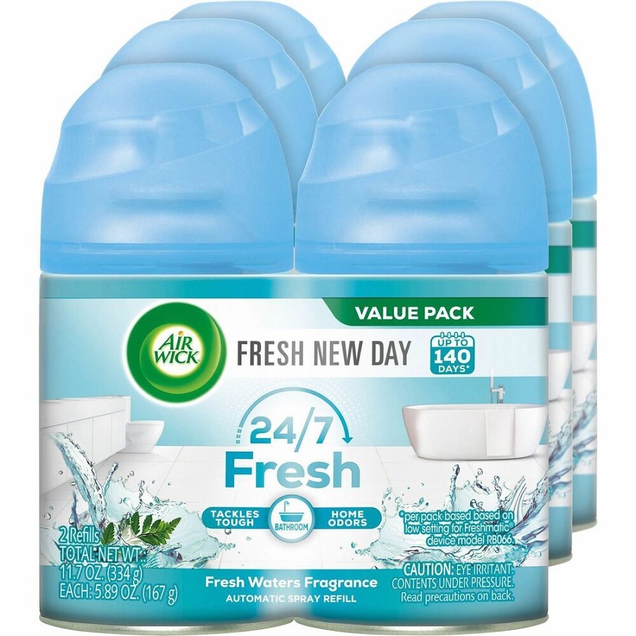 Air Wick Freshmatic Air Freshener Spray Refill - Aerosol - 5.90 oz - Fresh Waters - 60 Day - Odor Neutralizer - 2 Pack - 3 / Carton 