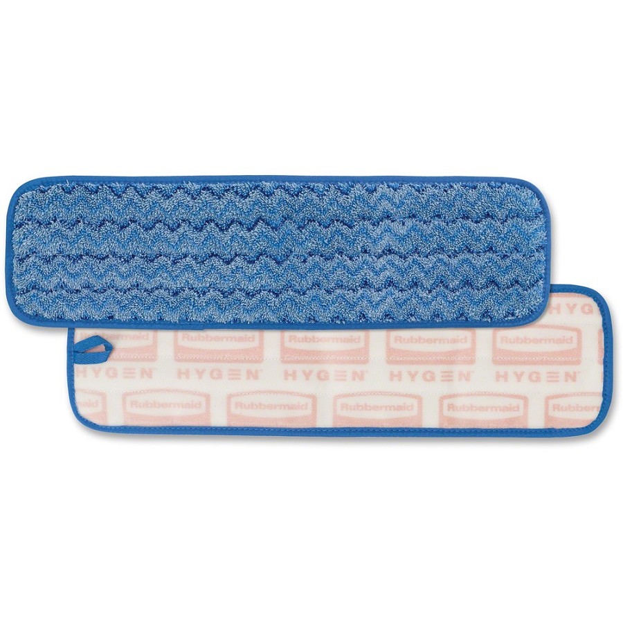 Rubbermaid Commercial Hygen 18' Microfiber Wet Pad - 5.2' Width x 18' Length - Durable - MicroFiber - Blue - 12 / Carton 