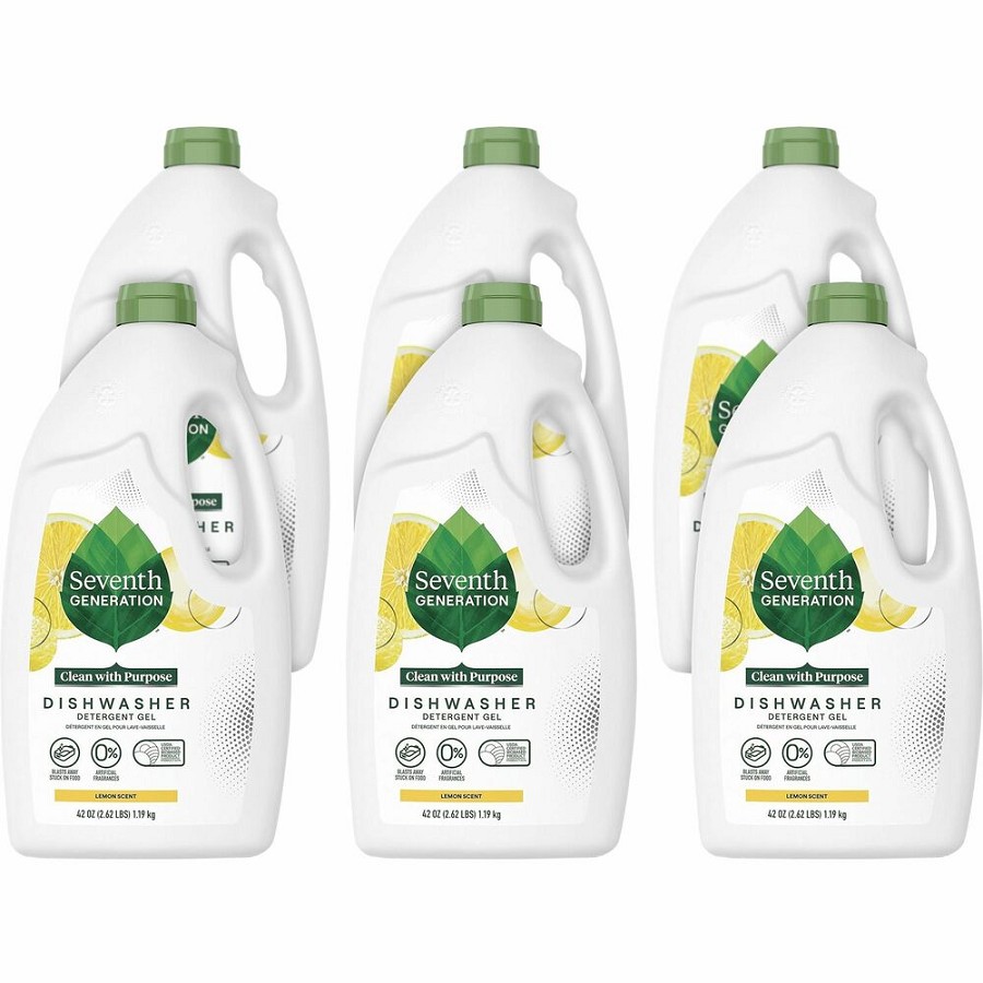 Seventh Generation Dishwasher Detergent - 42 oz (2.62 lb) - Lemon Scent - Bio-based, Phosphate-free, Chlorine-free, Fragrance-free, Gluten-free, Dye-free, Residue-free, Scent-free - Clear - 6 / Carton 
