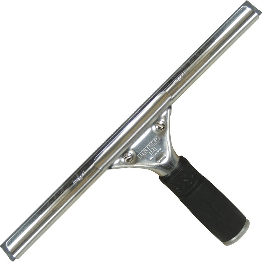 Unger 12' Pro Stainless Steel Complete Squeegee - 12' Blade - Non-slip Grip, Ergonomic - Black, Silver - 10 / Carton 