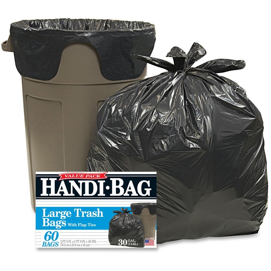 Berry Handi-Bag Wastebasket Bags - Medium Size - 30 gal Capacity - 36' Length x 29' Width x 0.70 mil (18 Micron) Thickness - Black - Hexene Resin - Home, Office - 60/Box - 6 / Carton 